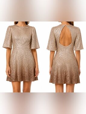 Old Navy Champagne Gold Sequin Fit-and-Flare Open-Back Mini Dress